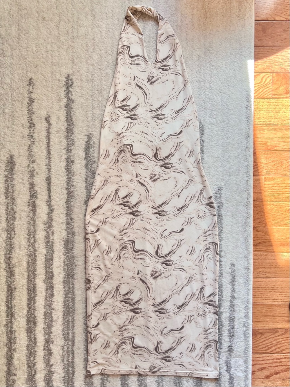 Cream and Brown Marble Print Halter Neck Backless Dress